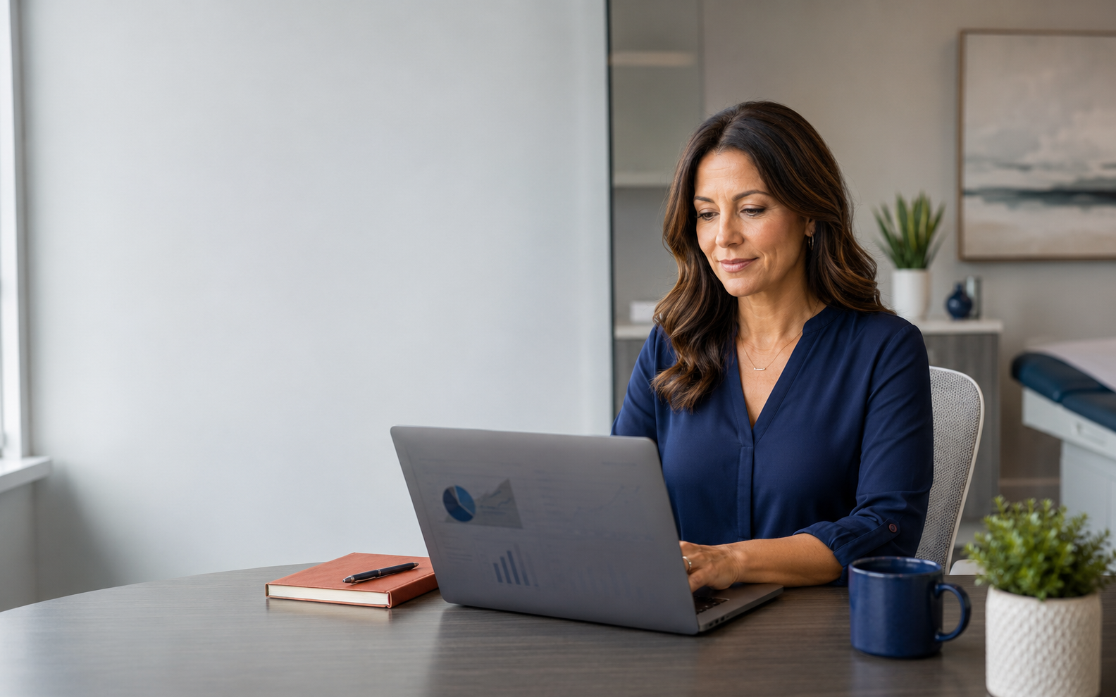 A medical practice administrator reviewing revenue-cycle performance